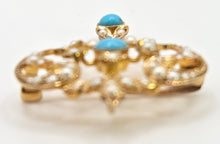 Load image into Gallery viewer, 1461 Antique: 15ct Gold Turquoise Seed Pearls Pendant
