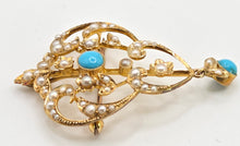 Load image into Gallery viewer, 1461 Antique: 15ct Gold Turquoise Seed Pearls Pendant
