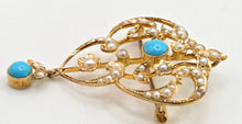 Load image into Gallery viewer, 1461 Antique: 15ct Gold Turquoise Seed Pearls Pendant
