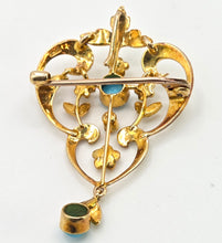 Load image into Gallery viewer, 1461 Antique: 15ct Gold Turquoise Seed Pearls Pendant
