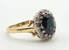 Load image into Gallery viewer, 2027 Vintage: 18ct Gold Australian Blue Sapphire Diamonds Diana Style Cluster Ring- From 1966
