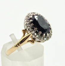 Load image into Gallery viewer, 2027 Vintage: 18ct Gold Australian Blue Sapphire Diamonds Diana Style Cluster Ring- From 1966
