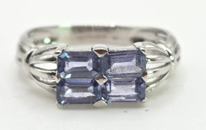 2404 Vintage: 9ct White Gold Light Blue Sapphires Dress Ring