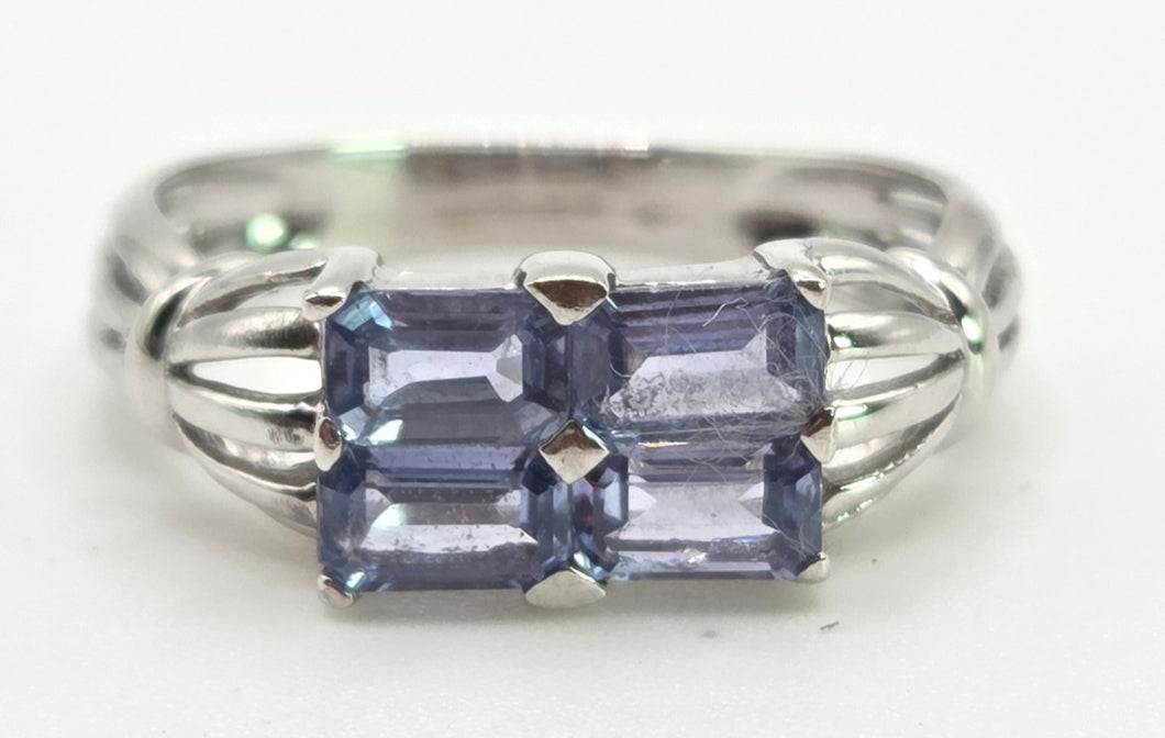 2404 Vintage: 9ct White Gold Light Blue Sapphires Dress Ring