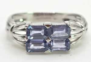 2404 Vintage: 9ct White Gold Light Blue Sapphires Dress Ring
