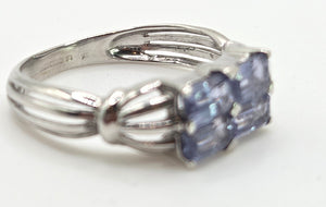 2404 Vintage: 9ct White Gold Light Blue Sapphires Dress Ring