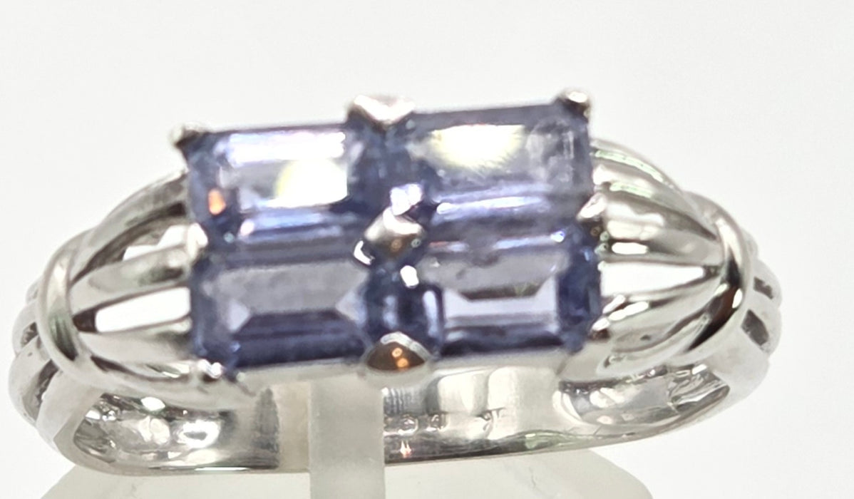 2404 Vintage: 9ct White Gold Light Blue Sapphires Dress Ring