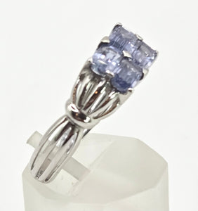 2404 Vintage: 9ct White Gold Light Blue Sapphires Dress Ring