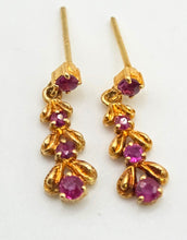 Load image into Gallery viewer, 2426 Vintage; 9ct Gold Rubies Drop/Dangle Stud Earrings
