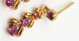 2426 Vintage; 9ct Gold Rubies Drop/Dangle Stud Earrings
