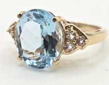 Load image into Gallery viewer, 5804 Vintage; 9ct Gol Faceted Cut Swiss Blue Topaz natural Diamonds Dress ring
