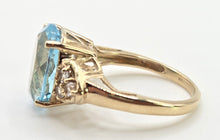 Load image into Gallery viewer, 5804 Vintage; 9ct Gol Faceted Cut Swiss Blue Topaz natural Diamonds Dress ring
