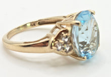 Load image into Gallery viewer, 5804 Vintage; 9ct Gol Faceted Cut Swiss Blue Topaz natural Diamonds Dress ring
