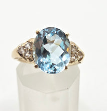 Load image into Gallery viewer, 5804 Vintage; 9ct Gol Faceted Cut Swiss Blue Topaz natural Diamonds Dress ring
