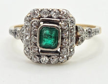 Cargar imagen en el visor de la galería, 7138 Vintage: Art Deco 18ct Gold Platinum Emerald 34 Natural Diamonds Panel Ring
