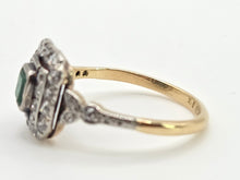 Cargar imagen en el visor de la galería, 7138 Vintage: Art Deco 18ct Gold Platinum Emerald 34 Natural Diamonds Panel Ring
