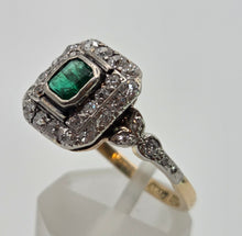Cargar imagen en el visor de la galería, 7138 Vintage: Art Deco 18ct Gold Platinum Emerald 34 Natural Diamonds Panel Ring

