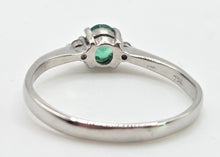 Load image into Gallery viewer, 8286 Vintage: Petite 18ct White Gold Emerald &amp; Diamonds 3 Stone Ring
