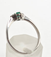 Load image into Gallery viewer, 8286 Vintage: Petite 18ct White Gold Emerald &amp; Diamonds 3 Stone Ring
