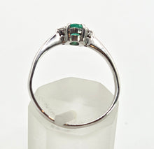 Load image into Gallery viewer, 8286 Vintage: Petite 18ct White Gold Emerald &amp; Diamonds 3 Stone Ring
