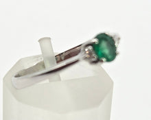Load image into Gallery viewer, 8286 Vintage: Petite 18ct White Gold Emerald &amp; Diamonds 3 Stone Ring
