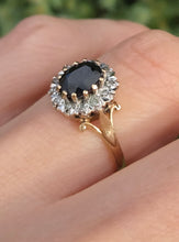 Load image into Gallery viewer, 0147 Vintage: 9ct Gold Australian Blue Sapphire 16 Natural Diamonds Diana Style Cluster Ring
