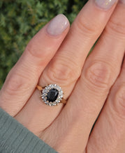 Load image into Gallery viewer, 0147 Vintage: 9ct Gold Australian Blue Sapphire 16 Natural Diamonds Diana Style Cluster Ring
