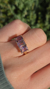 2128 Vintage & Rare: 9ct Gold rectangular Cut Ametrine Trilogy Ring