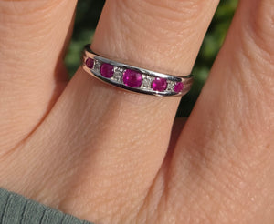 2164 Vintage 9ct White Gold Rubies Natural Diamonds Stacker Ring
