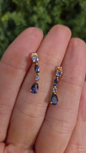 Load image into Gallery viewer, 2214 Vintage: 9ct Gold Iolite &amp; Tanzanite Drop Stud Earrings

