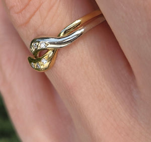 2294 Vintage: 18ct Mixed Gold Natural Diamonds Crossover/ Stacker Ring