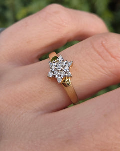 2264 Vintage: Petite 9ct Gold  Natural Diamonds Star Cluster Ring