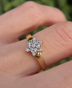 2264 Vintage: Petite 9ct Gold  Natural Diamonds Star Cluster Ring