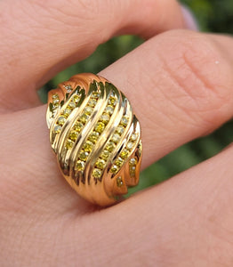 0991 Vintage: Statement 9ct Gold 42 Yellow Diamonds Dress Ring