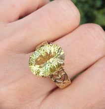 Load image into Gallery viewer, 6243 Vintage: 9ct Gold Large Oval Faceted Cut Peridot Solitaire Ring

