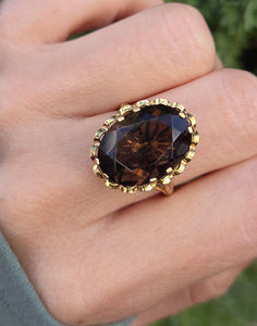 6242 Vintage: 9ct Gold Smokey Quartz Solitaire Ring-From 1973