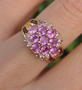 6240 Vintage: 9ct Gold Pink Sapphires Topaz Cocktail Ring