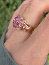 Load image into Gallery viewer, 6240 Vintage: 9ct Gold Pink Sapphires Topaz Cocktail Ring
