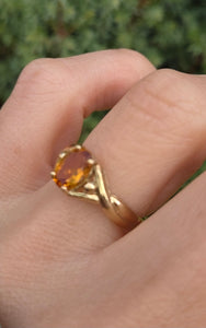 2400 Vintage: 9ct Gold Oval Faceted Orange Citrine Solitaire Ring