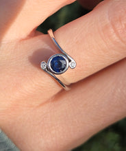 Load image into Gallery viewer, 2204 Vintage: 18ct White Gold Blue Sapphire Diamond Bypass Ring
