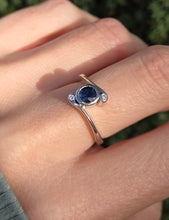 Load image into Gallery viewer, 2204 Vintage: 18ct White Gold Blue Sapphire Diamond Bypass Ring
