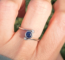 Load image into Gallery viewer, 2204 Vintage: 18ct White Gold Blue Sapphire Diamond Bypass Ring
