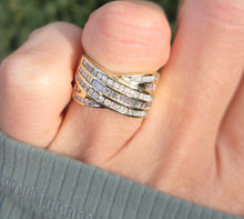 Cargar imagen en el visor de la galería, 2059 Vintage; 9ct  Gold Tiered Natural Diamonds Sparkling Statement Ring
