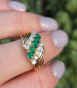 Vintage: 14ct Gold Emeralds Diamonds Openwork Ring