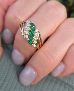 Vintage: 14ct Gold Emeralds Diamonds Openwork Ring