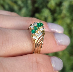 Vintage: 14ct Gold Emeralds Diamonds Openwork Ring