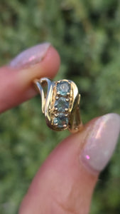 6248 Vintage: 9ct Gold Mint Green Topaz Trilogy Ring