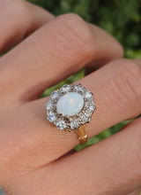 Cargar imagen en el visor de la galería, 2340 Vintage: 18ct Gold Cabochon White Opal (1ct) Natural Diamonds (1ct) Cluster Ring
