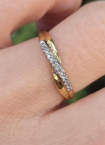 2268 Vintage: Petite 9ct Gold Natural Diamonds Cross-Over Stacker Ring
