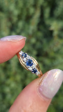 Load image into Gallery viewer, 2249 Vintage: 9ct Gold Cornflower Blue Sapphires Natural Diamonds Crossover Ring
